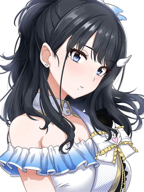 black haired anime girl blue eyes