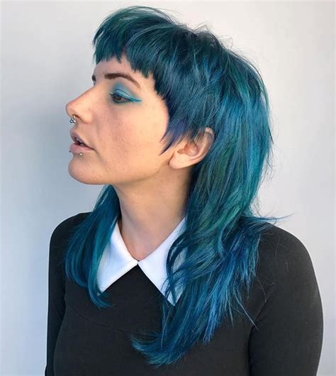 Known as the business at the front, party at the back cut, the mullet has some attitude. Blue Mullet love in 2020 | Hair, Modern mullet, Hair styles