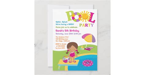 Cute Girl Pool Party Birthday Invitation Zazzle