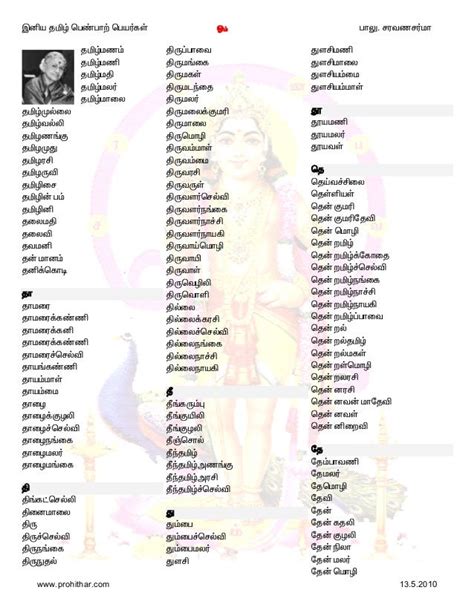 Tamil Female Baby Names