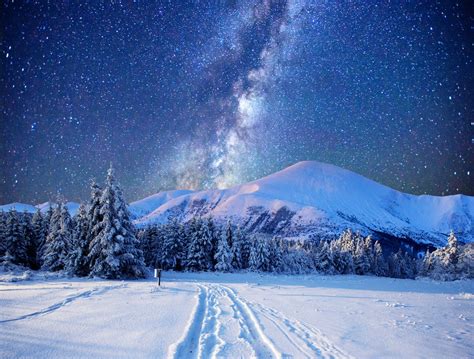 Starry Sky Over Winter Landscape