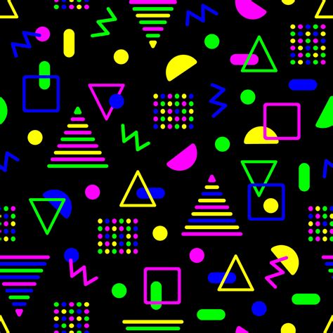 Geometric Shapes Of Neon Color On A Black Background Abstract Seamless