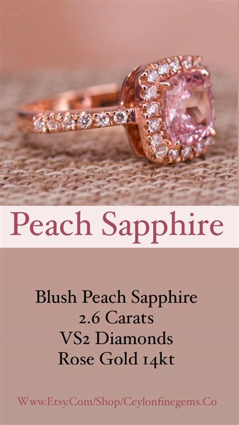 14kt Rose Gold Cushion 260ct Peach Sapphire Ring Sapphire Etsy