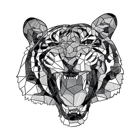 Roaring Tiger Geometric Sketch Art Tiger Kids T Shirt Teepublic