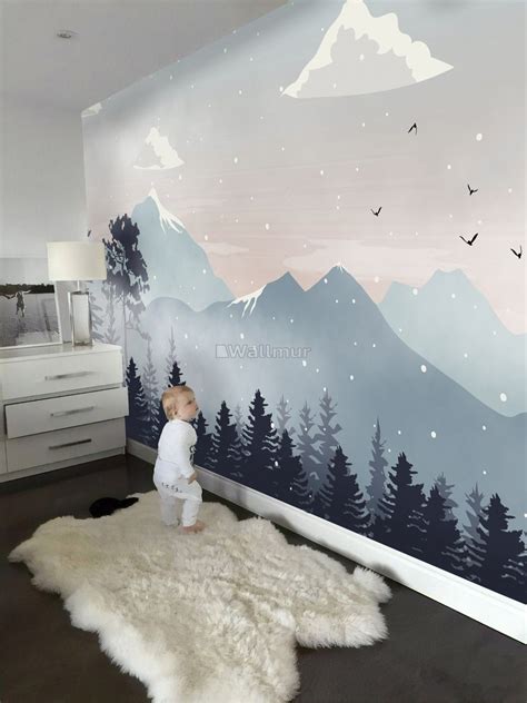 Kids Mountain Landscape With Snow Wallpaper Mural Kid Room Decor