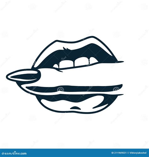 Sexy Lips Bite Ones Lip Lips Biting Female Lips With Red Lipstick Sketch Style Royalty Free