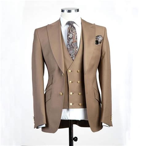 Custom Design Brown Groom Tuxedos Excellent Men Wedding Tuxedos Peak