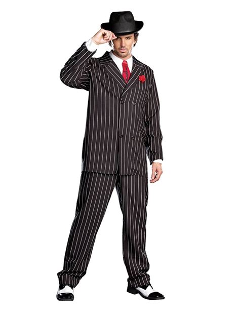 This Gangsta Adult Costume Features A Black And White Pinstripe Double