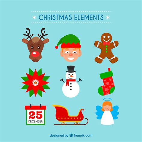 Free Vector Collection Of Christmas Element In Flat Design