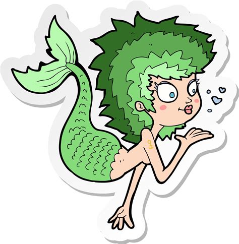 Sticker Of A Cartoon Mermaid Blowing A Kiss 10268035 Vector Art At Vecteezy