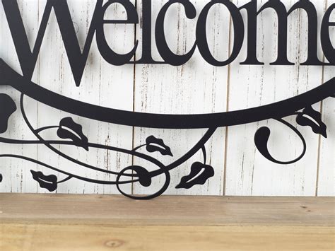 Welcome Metal Sign With Vines Black 198x1315 Metal Wall Art