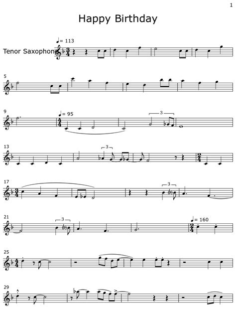 Happy Birthday Sheet Music For Tenor Saxophone
