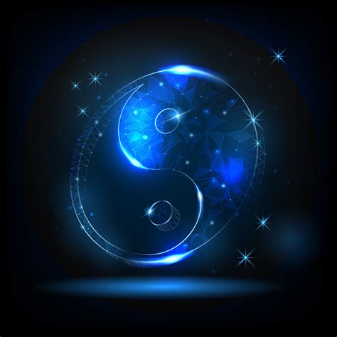 Glowing yin yang symbol on a background of stars and night ...