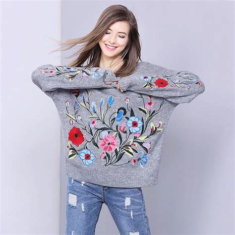 Flower Sweater Women Embroidery Sweater And Pullover Jumper Large