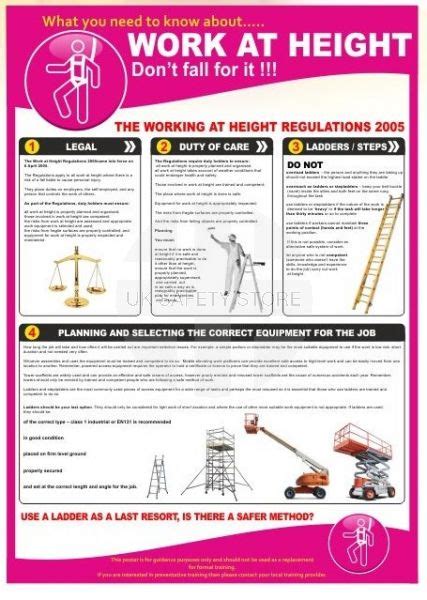 Work At Height 420w X 595h Health And Safety Poster Uk Safety Store
