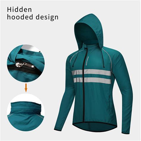 Wosawe Cycling Rain Jacket Mens Hooded Waterproof Light Coat Reflective