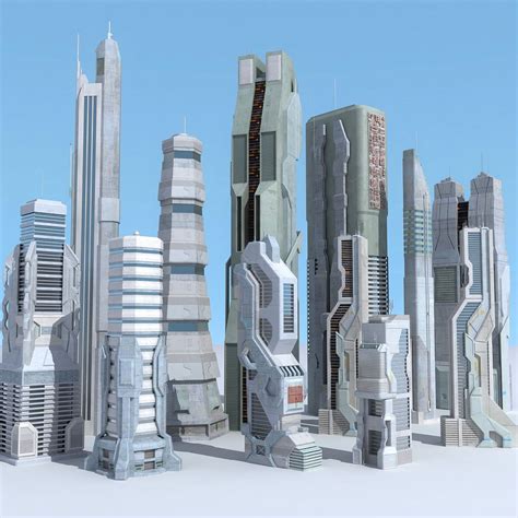 Edificio de ciencia ficción 12 futurista Modelo 3D 99 max obj fbx