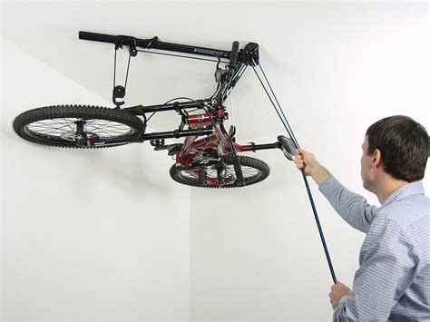Ideal for garages with ceilings up to 12'. Horizontal Bike Lift Hoist Garage Bicycle Storage Pulley ...