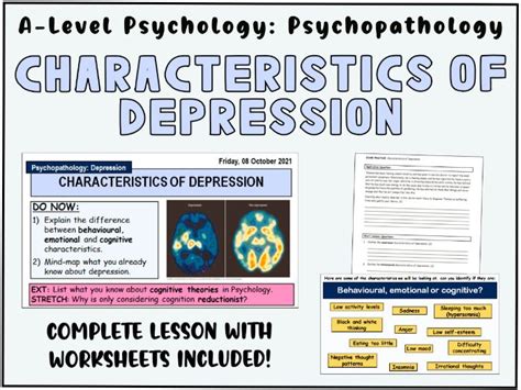 A Level Psychology Characteristics Of Depression Year 1