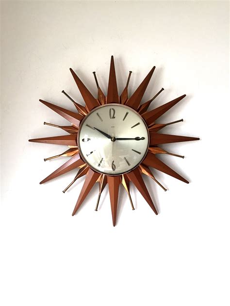 Metamec Sunburst Wall Clock In Teak And Brass 1960s Design Market