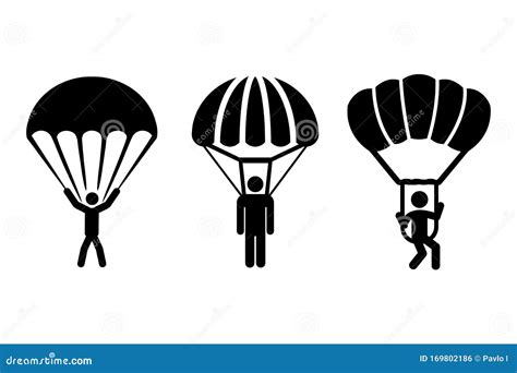 Man On Parachute Sports Skydiving Flat Icon Sign Of Parachutist