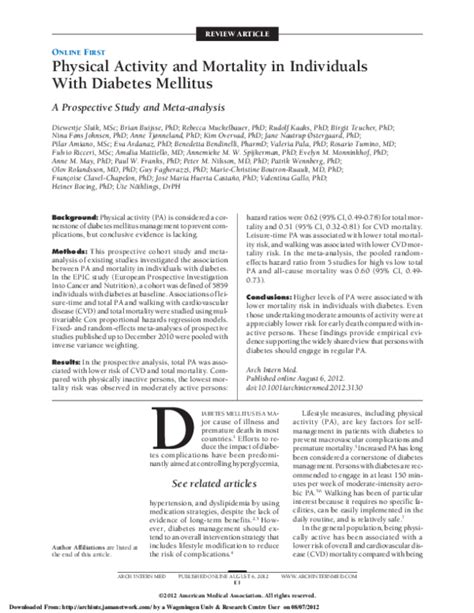 (PDF) Physical Activity and Mortality in Individuals With Diabetes Mellitus | Fulvio Ricceri ...