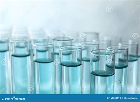 Many Test Tubes With Light Blue Liquid Stock Photo Image Of Medical