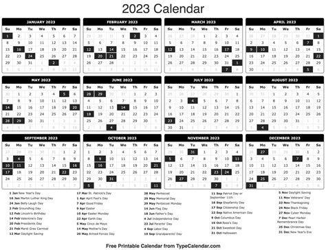 Printable Calendar 2023 Template Rtypecalendars