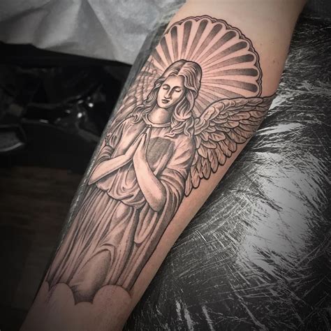 Image May Contain 1 Person Closeup Angel Sleeve Tattoo Forearm