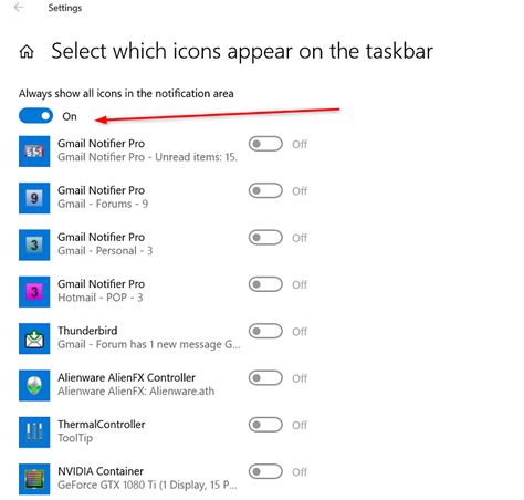 Hidden Icons Taskbar