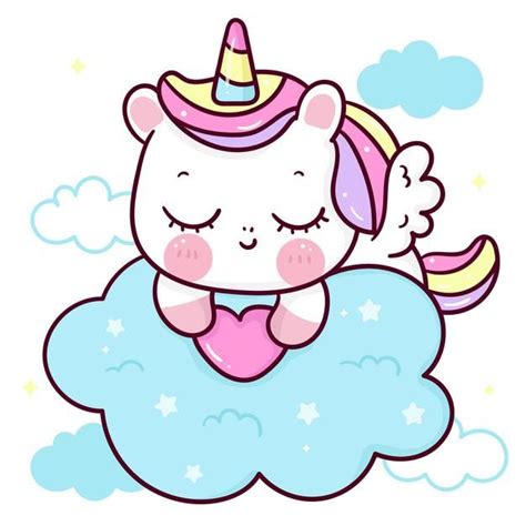 Premium Vector Cute Unicorn Pegasus Cartoon Sleep Holding Heart On