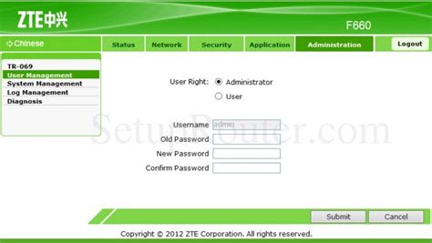User type the password as, password: ZTE F660 Screenshot UserManagement