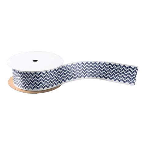 Chevron Zigzag Navy Blue Silver White Satin Ribbon Zazzle