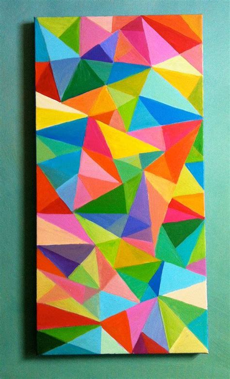 Abstract Painting Triangles Of Color Acrylic Paint Blue Red