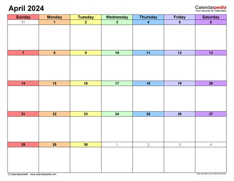 April Calendar 2024 Excel Pru Rosella