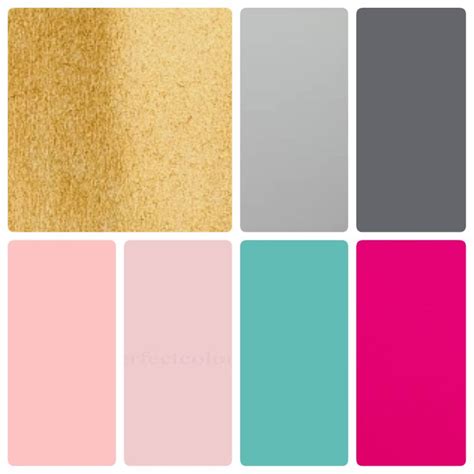 Using black with lighter pink creates a beautiful balance of hard and soft, dark and light. Colour palette, blush pink, hot pink, teal, gold, light ...