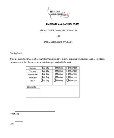 Free 9 Sample Employee Availability Forms In Pdf Ms Word