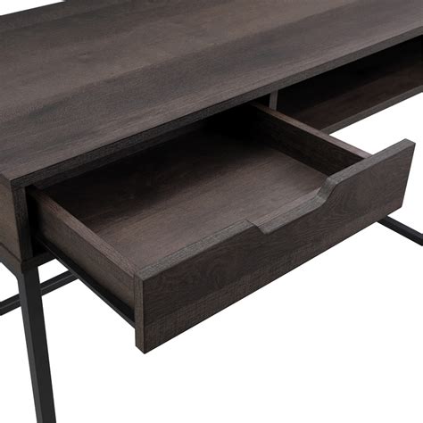 Contempo 40 Inch Desk With Drawer And Shelf In Brown Wood Grain Finish