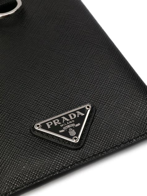 Prada Leather Lanyard Card Holder In Black For Men Lyst
