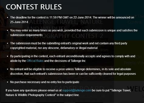 Tallenge Trave Nature Photography Contest Rules Music Contest