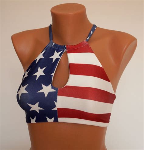 American Flag Bikini Usa Flag Cut Out High Neck Halter Bikini Etsy
