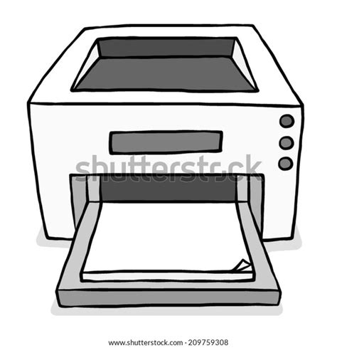 Printer Cartoon Vector Illustration Grayscale Hand Stock Vector