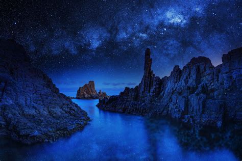 Hd River Ocean Sea Stars Sky Blue Night Mood Reflection