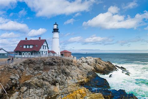 Wallpaper Blue Sea Lighthouse Portland Skies Cloudy Maine