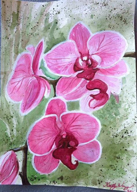 Magenta Orchid Green And Pink Original Watercolor By Kblossoms Orchid