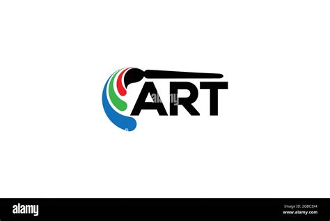 Art Text Logo With Red Green Blue Paint Brush In Black Color And Flat