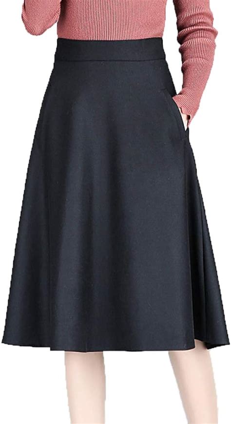Niaisi Women Ladies Plain Wool Knee Length Skirt A Line Winter Wool