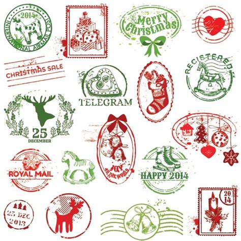 Free Vector Merry Christmas Postage Stamps Set Free Vector In