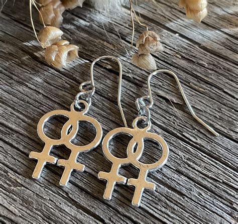 Double Venus Female Symbol Lesbian Earrings Gay Pride Lgbt Rainbow Love