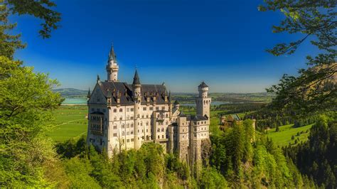 Germany Neuschwanstein Bavaria Castle With Blue Sky Background Hd